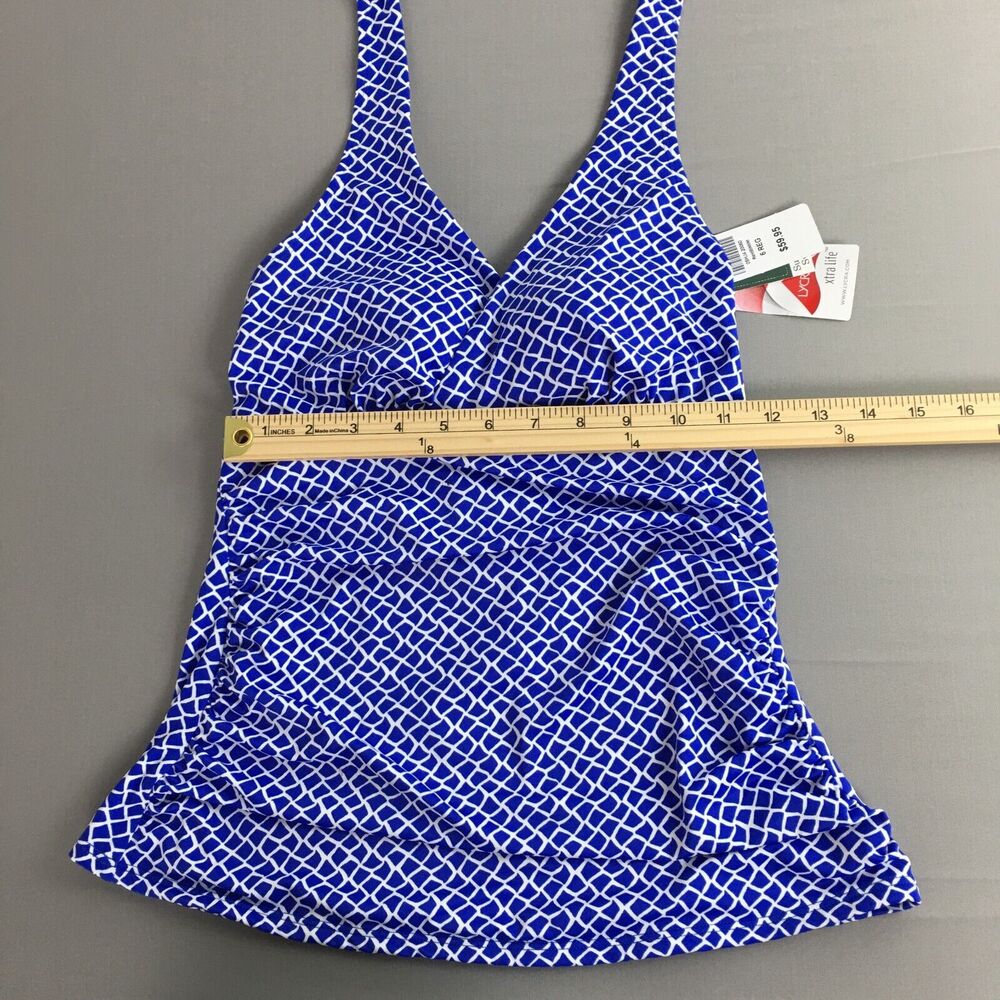 LL Bean Sunblocking Swimwear Halter Tankini Top Blue Beach White Woman Sz 6 NEW! - Picture 4 of 9